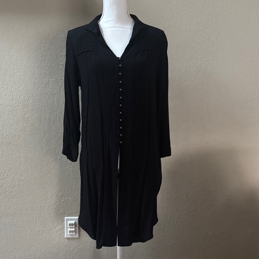 Maeve Black Button Down Tunic Top